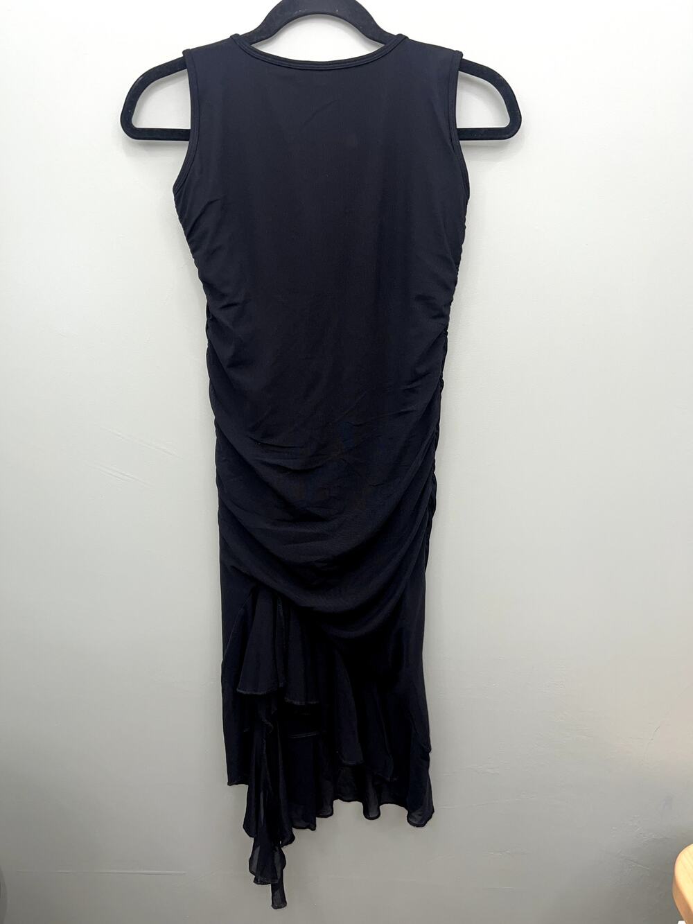 OQQ Black Ruched Bodycon Midi Dress Sleeveless Stretch Cocktail Party Dress S